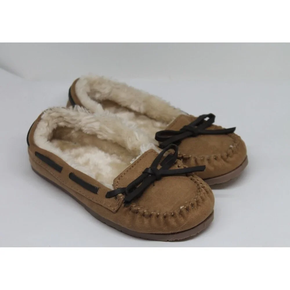 Airwalk Kids Suede Moccasin Slippers Faux Fur Lining Girls Size 12